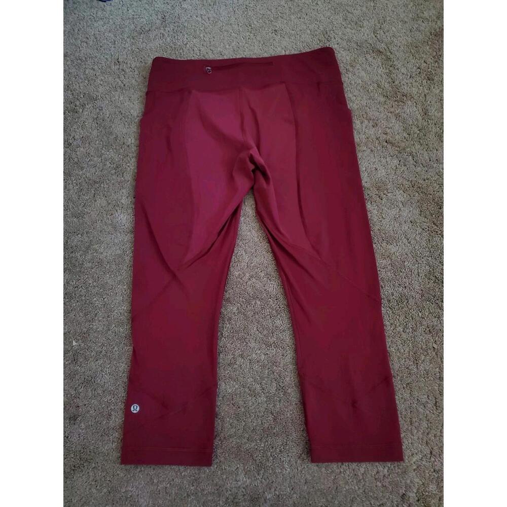 Lululemon Pace Rival Crop Leggings Pockets Size 10 Burgandy Red 22"